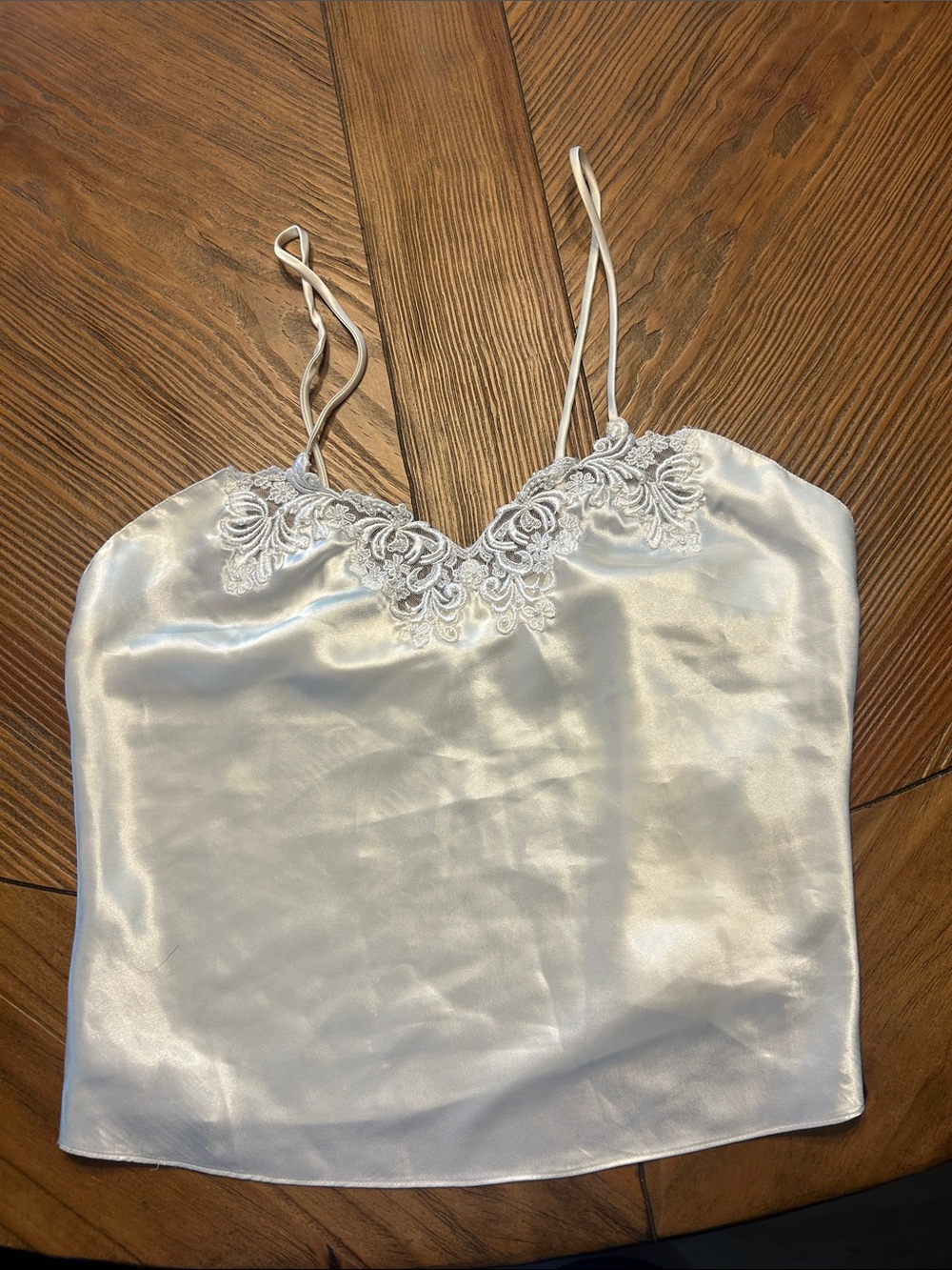 Vintage Victoria Secret Silk Satin White Lace Trim Cami Top